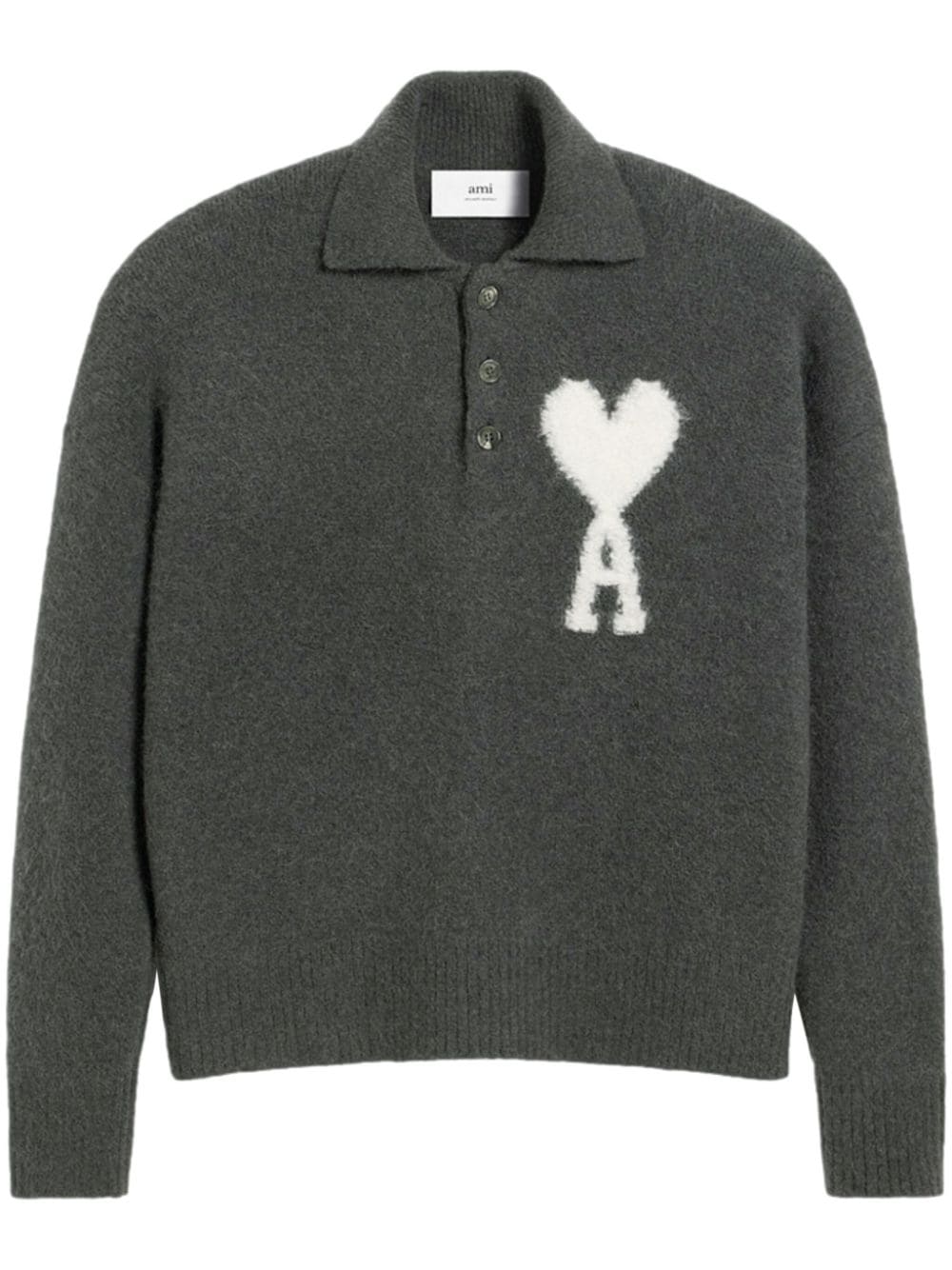 Grey Ami de Coeur alpaca blend polo jumper Ami Paris unisex AMI PARIS divincenzoboutique